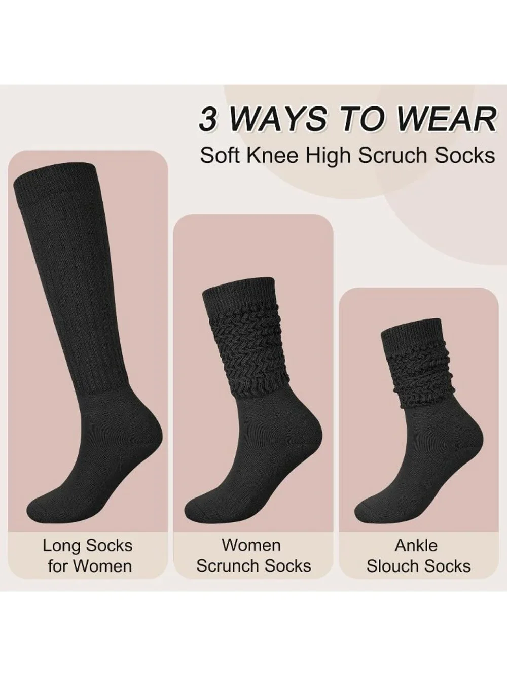🧦Women's Dark Black 4 Pairs Slouchy Socks Boot Long Knee High Slouch Socks
